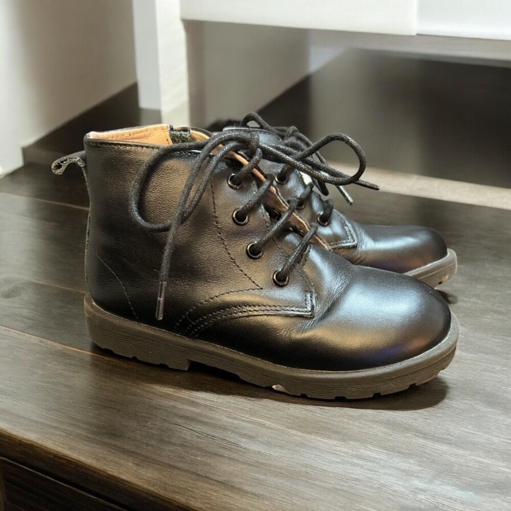 Riley & Co Girls Size 11 Black Combat Boots Lace Up Side Zip Lug Sole